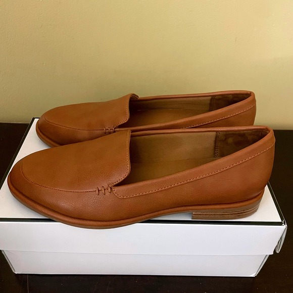 Style & Co Shoes - Style & Co Womens Cognac Brown Faux Leather Slip On Loafers Size 7.5